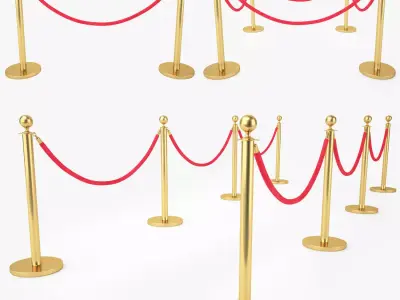Red Velvet Rope Stanchion Set 3D model