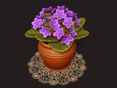 Potted Plant Flower African Violet - PBR Game Ready Low-poly 3D model