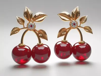 Cherry Bloom Luxurious Gold Fruit Earrings 3D print model
