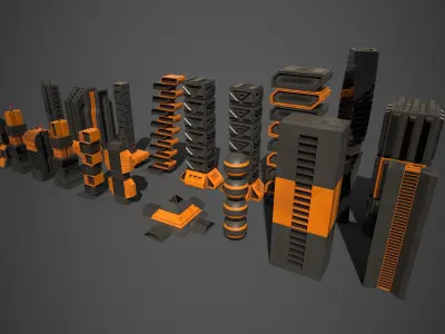 Sci-Fi Buildings Collection Low-poly 3D model