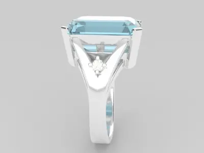 White Gold Ring with Blue Topaz and Diamonds 3D print model