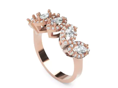 Luxury Marquise Diamond Halo Ring Gold Cocktail Ring 3D print model