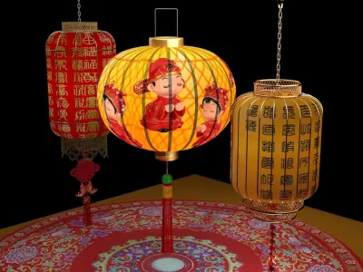 Chinese  red lantern  3D model 5