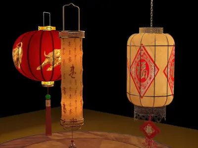 Chinese  red lantern  3D model 4