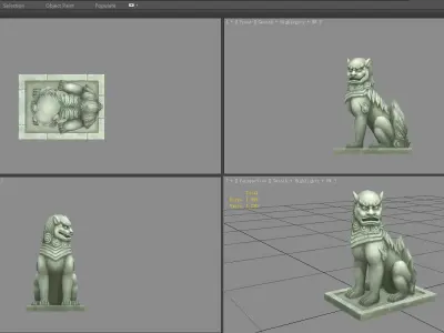 A squatting stone lion sculpture Low-poly 3D model