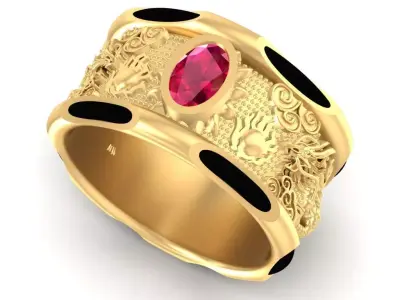 Luxury Dragon Men Gold Ring with Gemstone 2263 3D print model