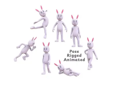 Cartoon Rabbit Bunny Rigged  Low-poly 3D model