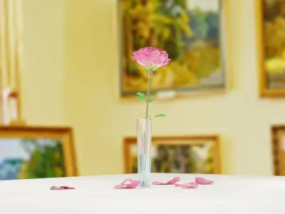 Pink Rose in a Crystal Vase 3D Model  Low-poly 3D model