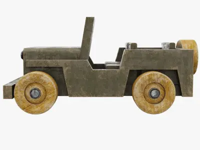 Old wooden painted toy jeep 3D model
