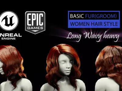 Long Wavy Heavy Grooming Real-Time Hairstyle Unreal Engine 4 3D model