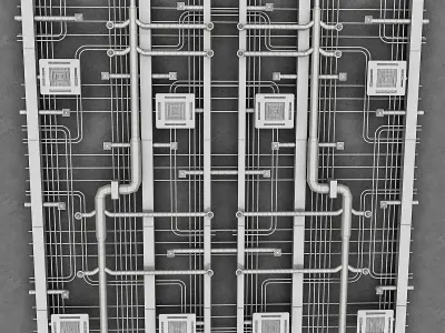 3D Ventilation Model ceiling with pipes and wires Low-poly 3D model