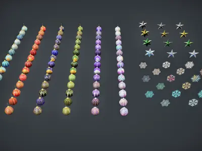 Christmas Tree and Ornaments Set Low-poly 3D model