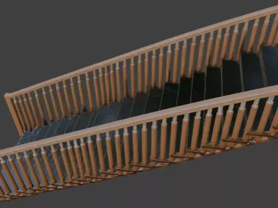 Black Marble Staircase with Wooden Handrails 3D model