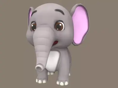  Rigged Grey Elephant Stylized  Low-poly 3D model