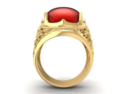 Luxury Red Stone Men Ring with Bold Engraved Design 1920 3D print model