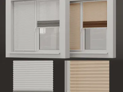 Pleated curtains and window 3D model