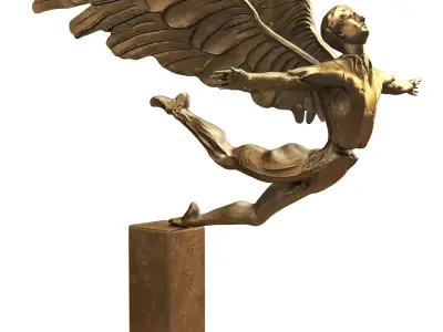 Falling angel sculpture Low-poly 3D model