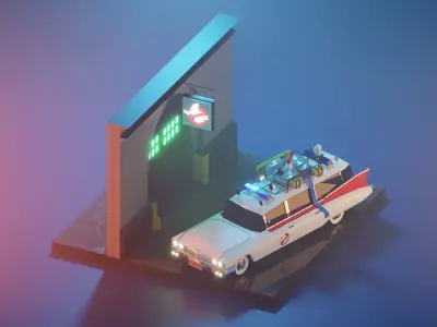 Cartoon Ghost Buster scene 3D model