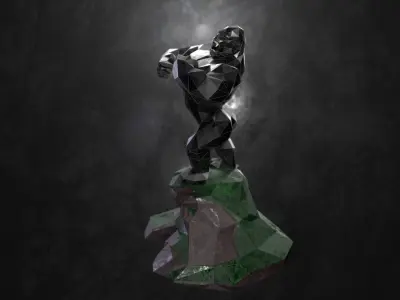 Low Poly Gorilla man on rock Low-poly 3D model