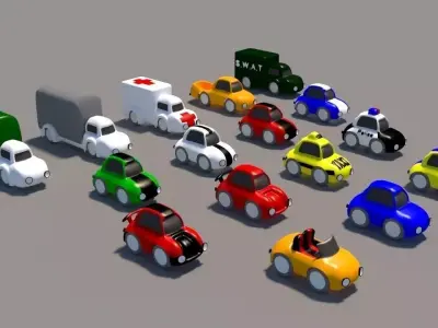 Cartoon Low Poly Car Pack Low-poly 3D model