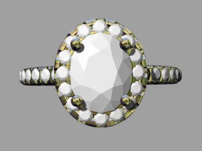oval stone luxury ring 3D print model