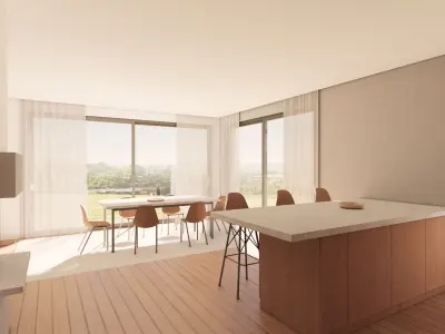 Modern Open - Space Kitchen Layout with Island and Dining Area 3D model