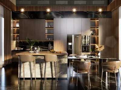 Interior Design Living Room Dining Room Kitchen Foyer area 3D model