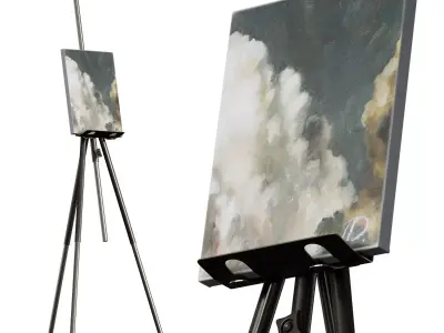 Easel with painting metal Painting with clouds 3D model