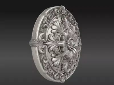 Floral Medallion Wall Decor 3D Model Botanical Relief Sculpture 3D model