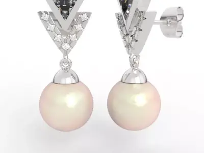 Triangle Diamond Pearl Earrings  3D print model