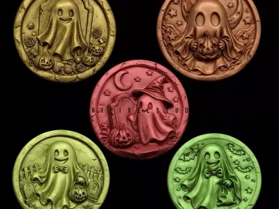 Cute Ghost Halloween STL set of 5 3D print model