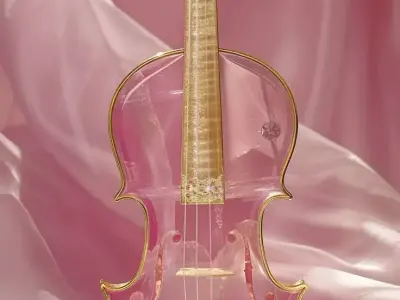 Pink Crystal Violin Transparent Musical Instrument Gold 3D Low-poly 3D model