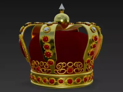 Golden Crown with Emerald Gems 3D model