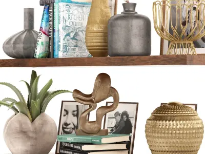 Shelf decor and accessories books and vases 3D model