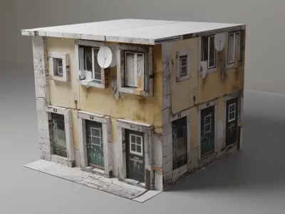 Yellow City Street House 3D model Free low-poly 3D model