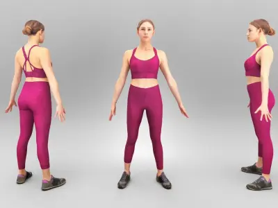 Attractive woman in sport outfit in A-pose 394 Low-poly 3D model