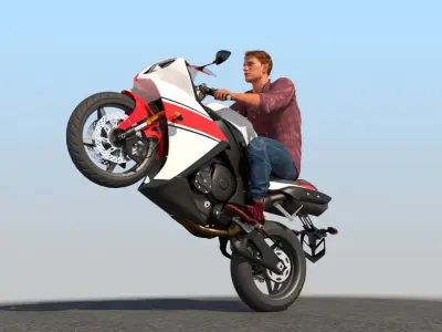 Full Rigged Rider with Motorbike Model 3D model