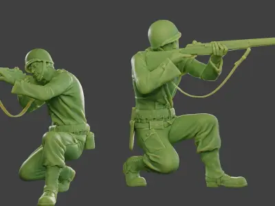 American soldier ww2 Shoot Crouch A12 3D print model