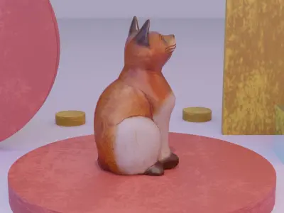 Cat wood statue 01 Low-poly 3D model