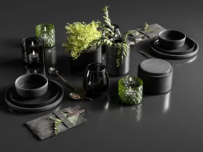 Table setting in black colors 3D model