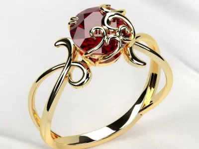 8mm Pink Sapphire Combined Gold Ring 3D print model