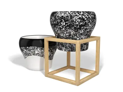 Flower Pot with a Wood Cube Frame 3D model
