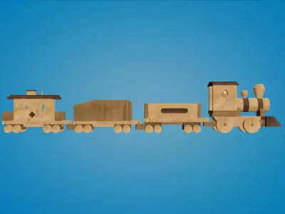 Handcrafted Wooden Locomotive Toy Train 3D model
