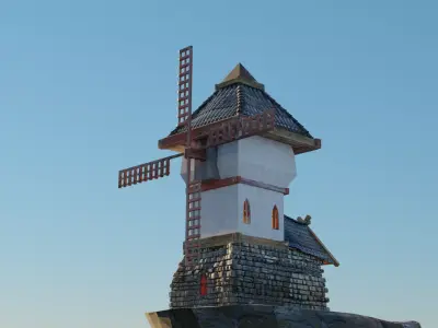 Medieval Windmill Building on the cliff Low-poly 3D model