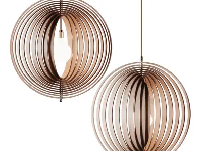 Creative Wood Round Globe Pendant Light Fixture Shade 3D model