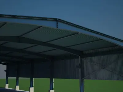 Shade metal building on field 3D model
