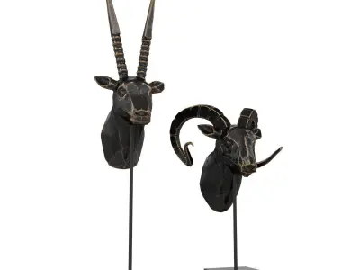 Bronze Rams Carved Sculptures Low-poly 3D model