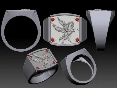 Horse man ring Sculpture jewelry Gold silver 3D print model