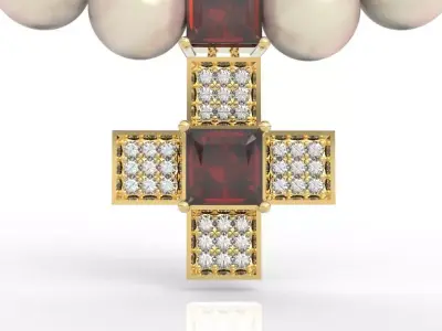 Majestic Byzantine Cross Pearl Necklace 3D print model