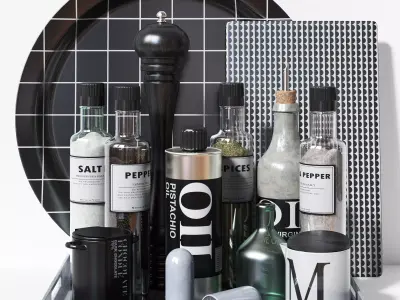 Kitchen set 3 of items on tray 3D model